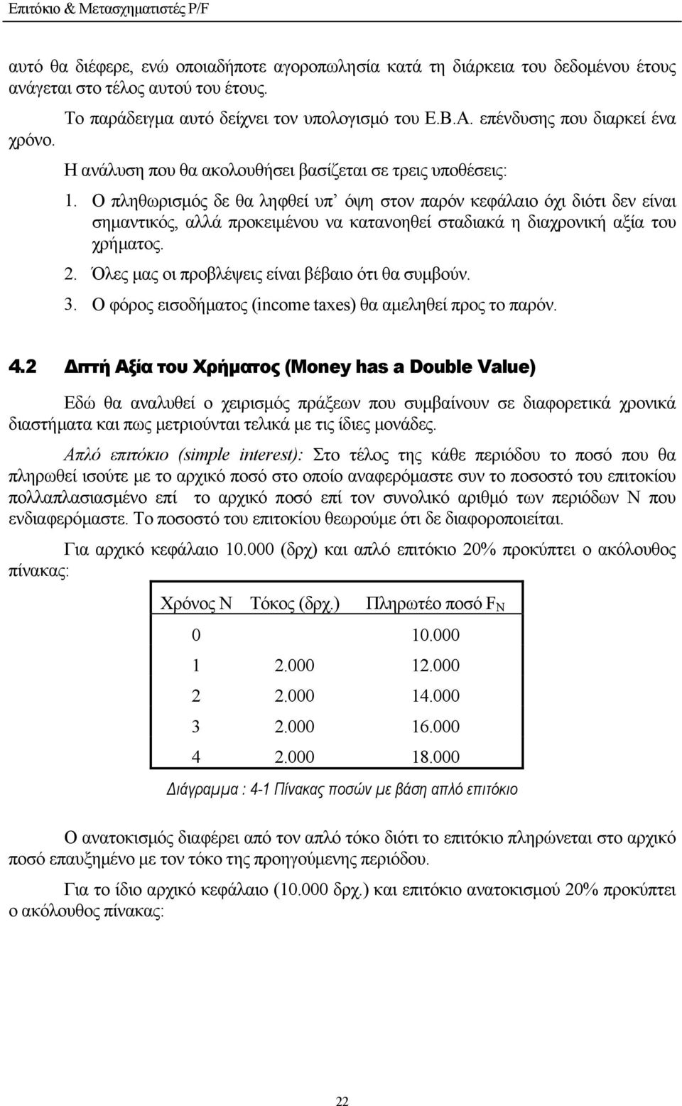 Ο πληθωρισµός δε θα ληφθεί υπ όψη στον παρόν κεφάλαιο όχι διότι δεν είναι σηµαντικός, αλλά προκειµένου να κατανοηθεί σταδιακά η διαχρονική αξία του χρήµατος.