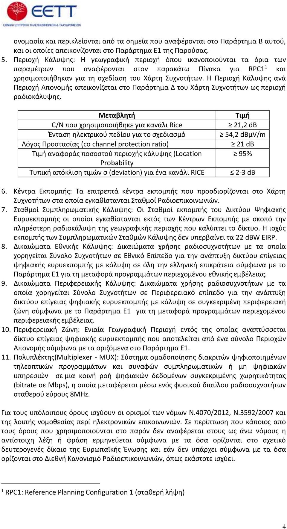 Η Περιοχή Κάλυψης ανά Περιοχή Απονομής απεικονίζεται στο Παράρτημα Δ του Χάρτη Συχνοτήτων ως περιοχή ραδιοκάλυψης.