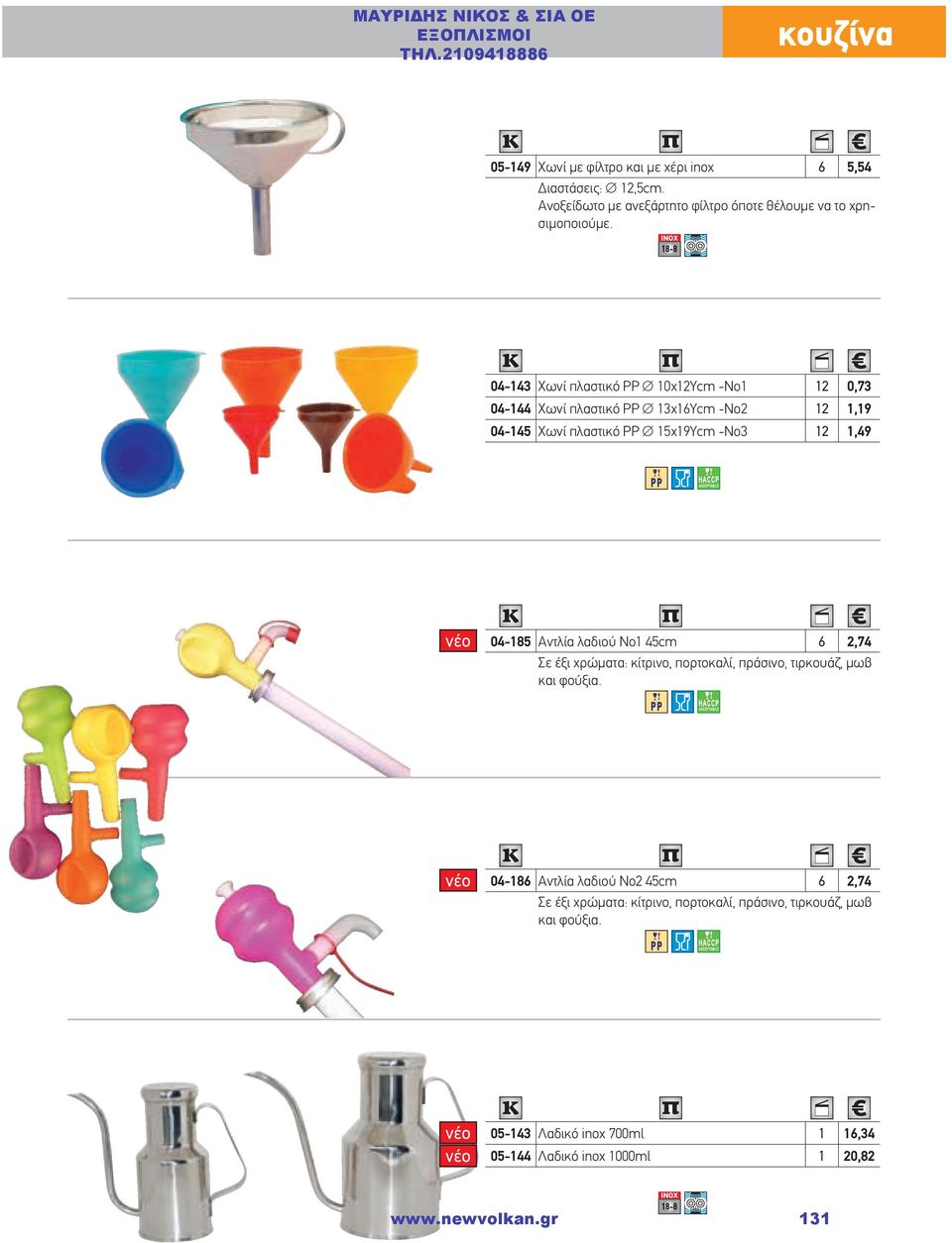 04-143 Χωνί πλαστικό ΡΡ 10χ12Υcm -No1 12 0,73 04-144 Χωνί πλαστικό ΡΡ 13χ16Υcm -No2 12 1,19 04-145 Χωνί πλαστικό ΡΡ 15χ19Υcm -No3 12 1,49 04-185 Αντλία