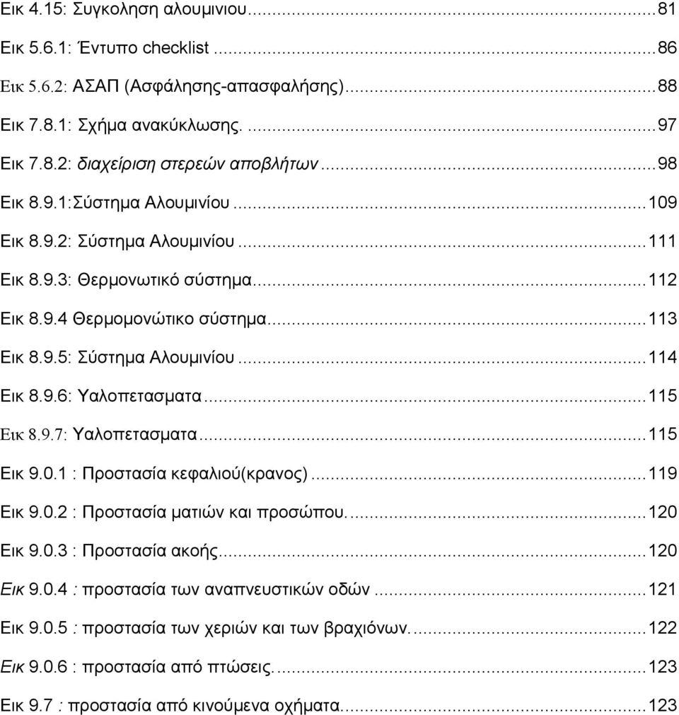 .. 114 Εικ 8.9.6: Υαλοπετασματα... 115 Εικ 8.9.7: Υαλοπετασματα... 115 Εικ 9.0.1 : Προστασία κεφαλιού(κρανος)... 119 Εικ 9.0.2 : Προστασία ματιών και προσώπου.... 120 Εικ 9.0.3 : Προστασία ακοής.