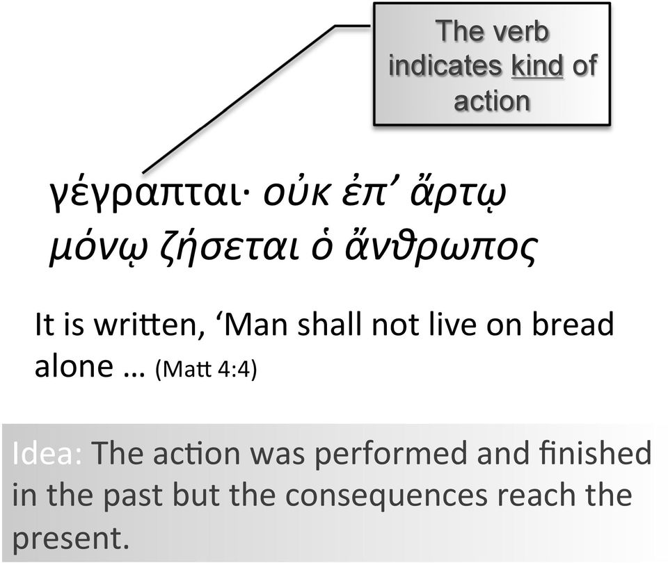 on bread alone (Maw 4:4) Idea: The acnon was performed and