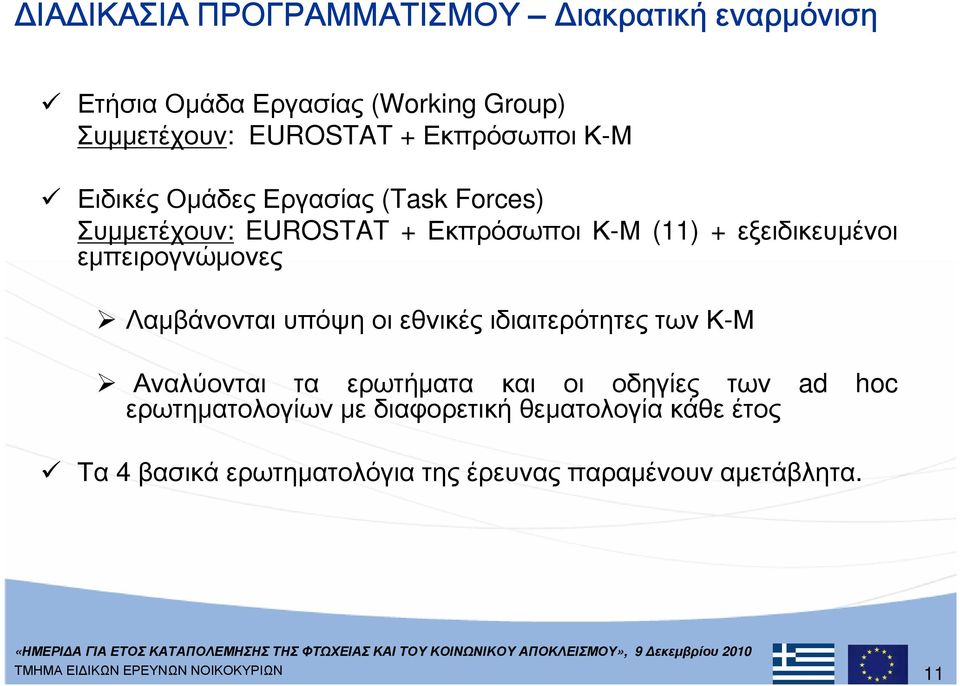 εμπειρογνώμονες Λαμβάνονται υπόψη οι εθνικές ιδιαιτερότητες των Κ-Μ Αναλύονται τα ερωτήματα και οι οδηγίες των ad