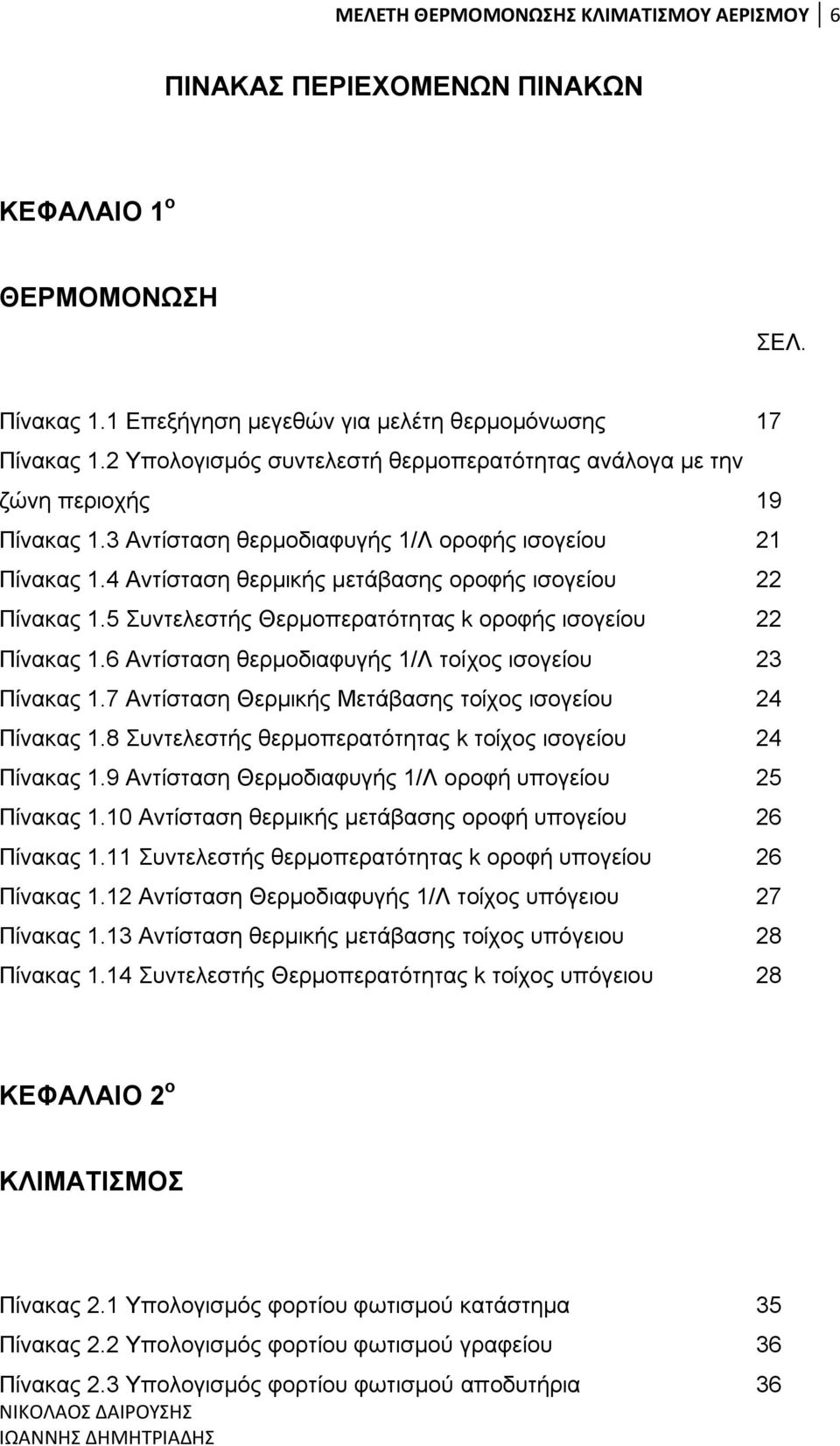 4 Αληίζηαζε ζεξκηθήο κεηάβαζεο νξνθήο ηζνγείνπ 22 Πίλαθαο 1.5 πληειεζηήο Θεξκνπεξαηφηεηαο k νξνθήο ηζνγείνπ 22 Πίλαθαο 1.6 Αληίζηαζε ζεξκνδηαθπγήο 1/Λ ηνίρνο ηζνγείνπ 23 Πίλαθαο 1.