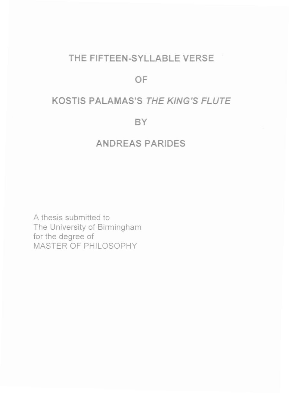 PARIDES A thesis submitted to The