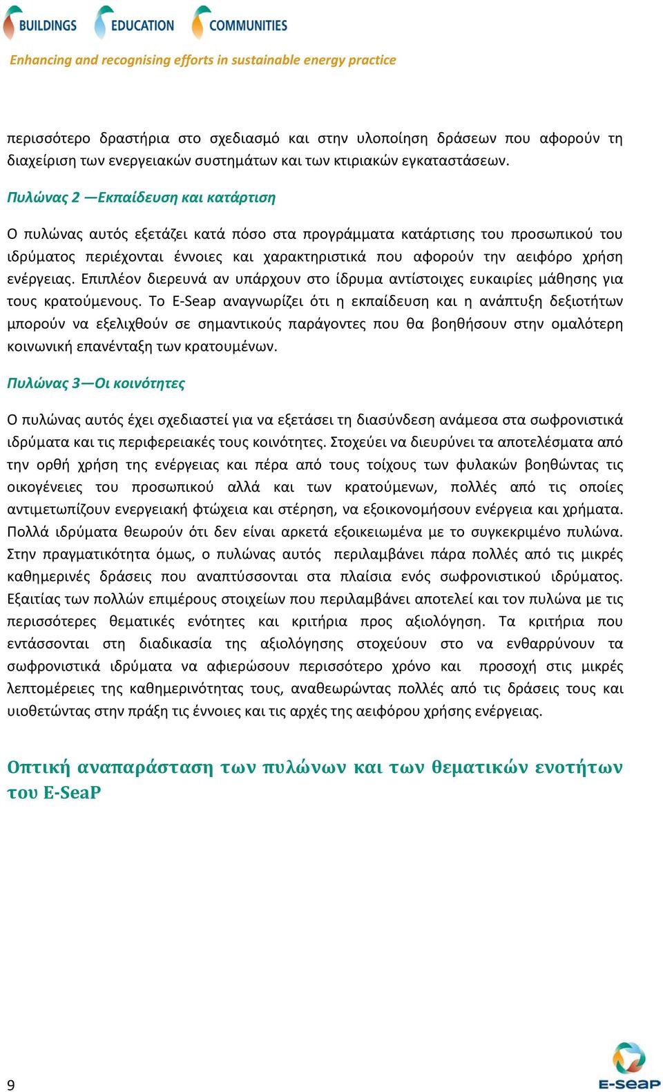 ενέργειας. Επιπλέον διερευνά αν υπάρχουν στο ίδρυμα αντίστοιχες ευκαιρίες μάθησης για τους κρατούμενους.