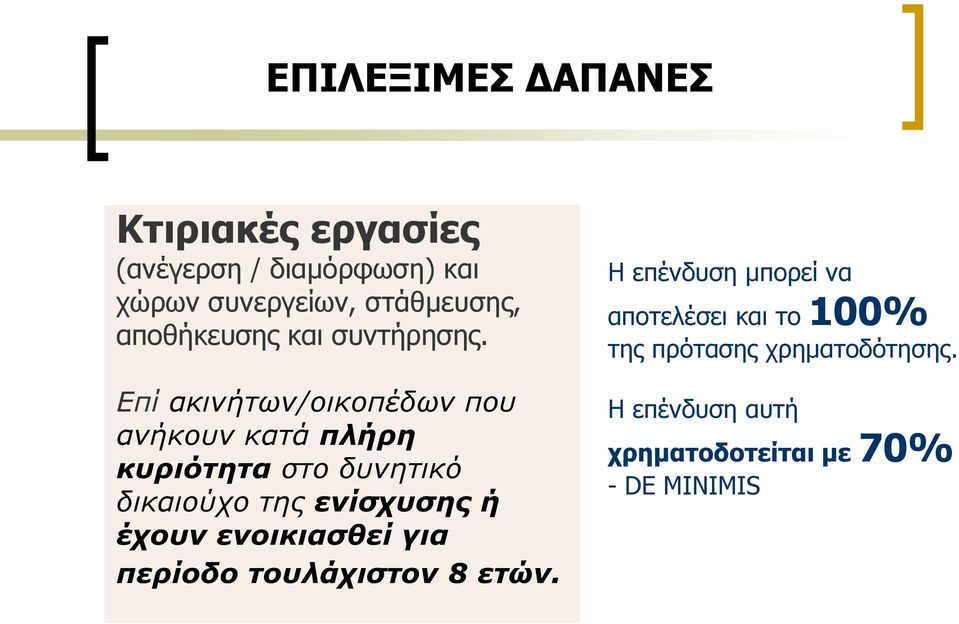 Επί ακινήτων/οικοπέδων που ανήκουν κατά πλήρη κσριόηηηα στο δυνητικό δικαιούχο της ενίζτσζης ή