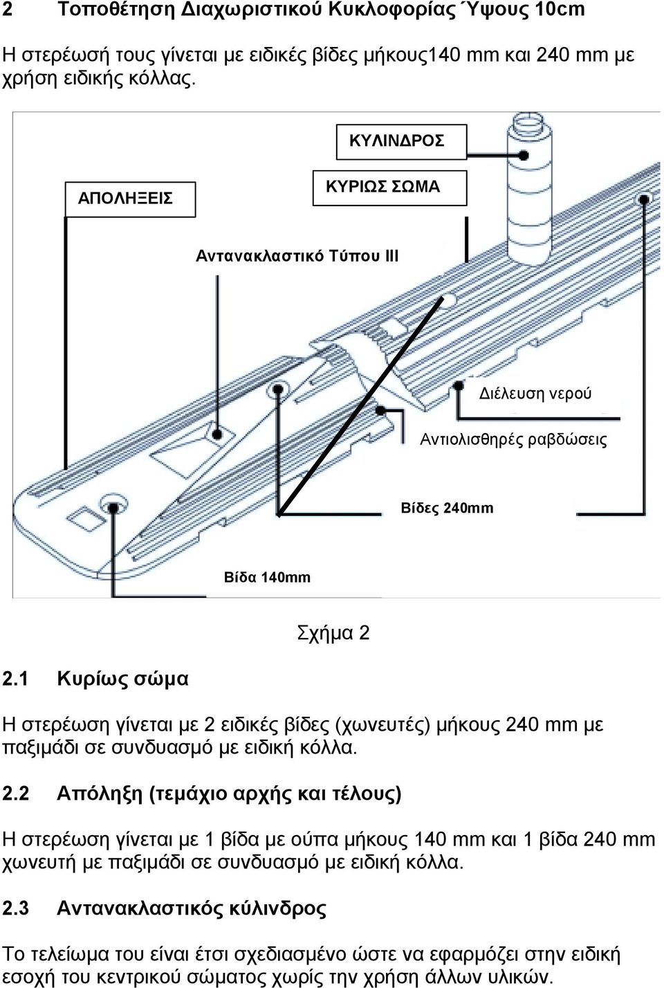 1 Κυρίως σώµα Η στερέωση γίνεται µε 2 