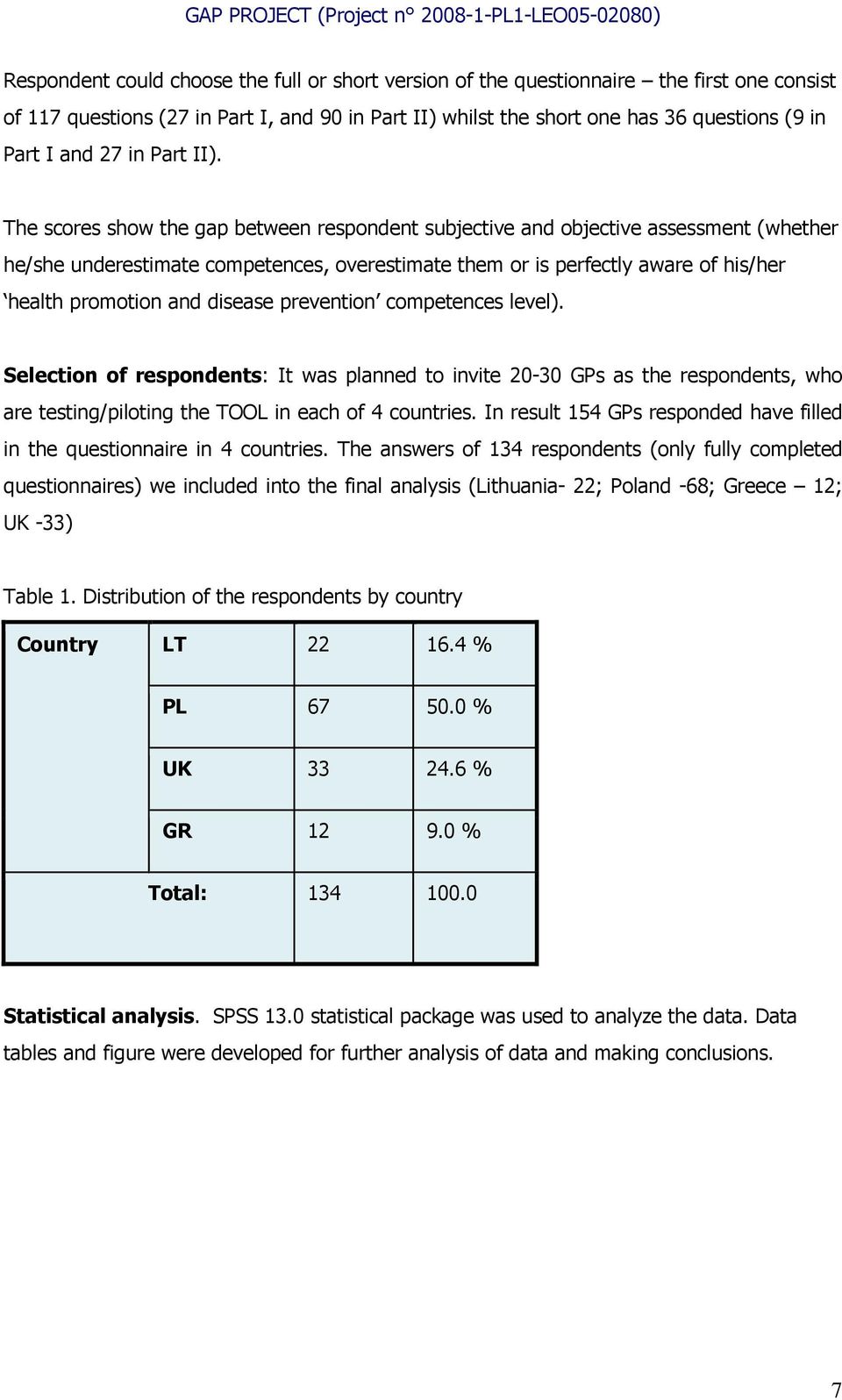 The scores show the gap between respondent subjective and objective assessment (whether he/she underestimate competences, overestimate them or is perfectly aware of his/her health promotion and