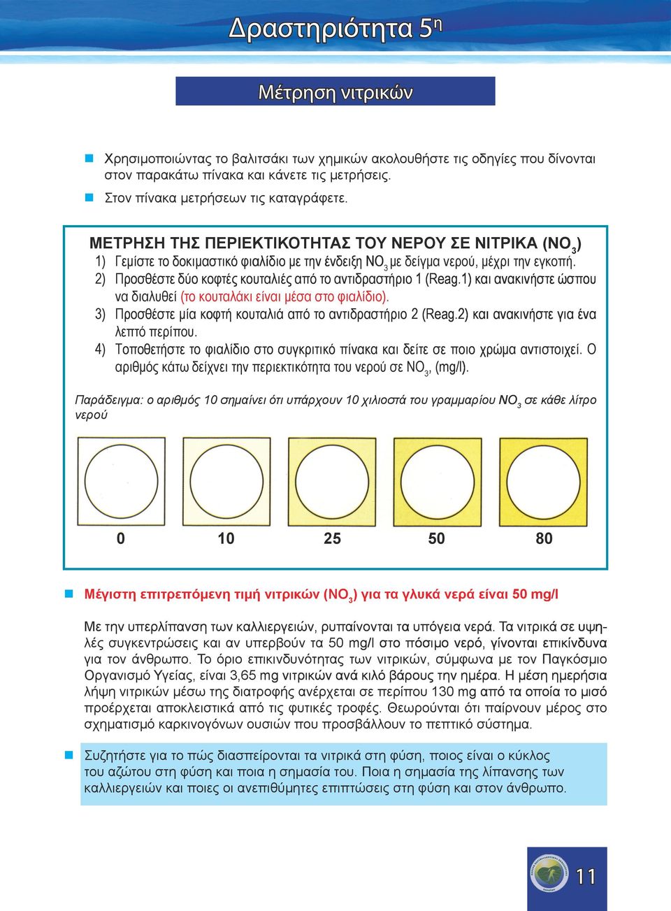 2) Προσθέστε δύο κοφτές κουταλιές από το αντιδραστήριο 1 ( Reag.1) και ανακινήστε ώσπου να διαλυθεί (το κουταλάκι είναι μέσα στο φιαλίδιο).