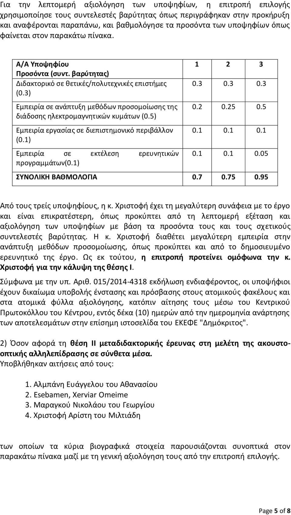 3) Εμπειρία σε ανάπτυξη μεθόδων προσομοίωσης της διάδοσης ηλεκτρομαγνητικών κυμάτων (0.5) Εμπειρία εργασίας σε διεπιστημονικό περιβάλλον (0.1) Εμπειρία σε εκτέλεση ερευνητικών προγραμμάτων(0.