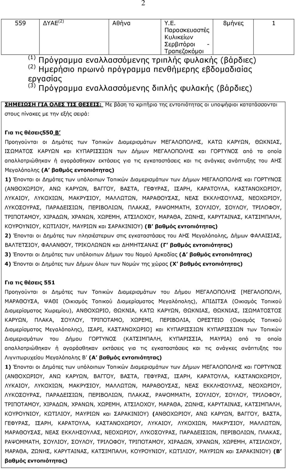 Παρασκευαστές Κυλικείων Σερβιτόροι - Τραπεζοκόμοι 8μήνες 1 (1) Πρόγραμμα εναλλασσόμενης τριπλής φυλακής (βάρδιες) (2) Ημερήσιο πρωινό πρόγραμμα πενθήμερης εβδομαδιαίας εργασίας (3) Πρόγραμμα