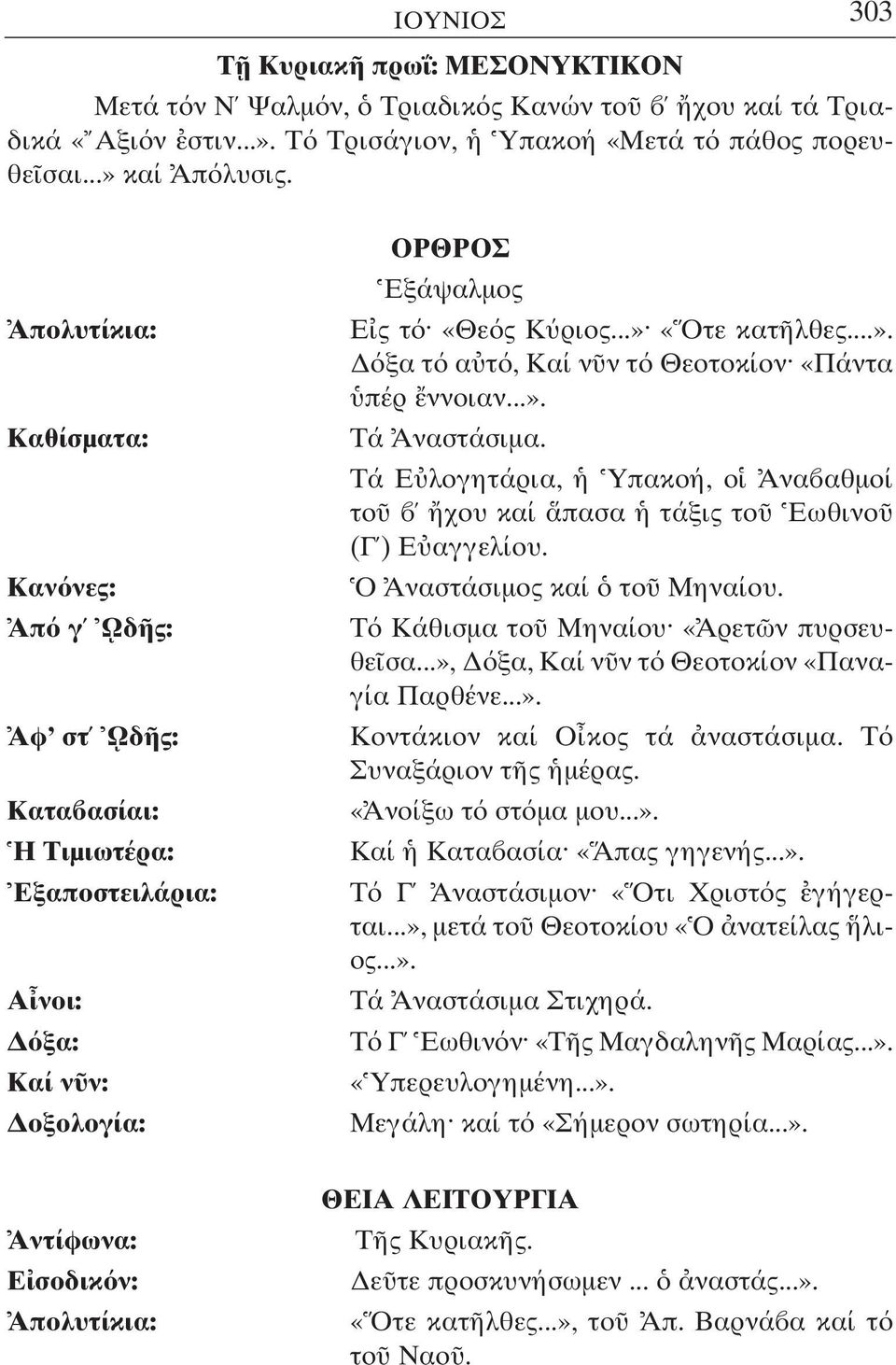 ..». Τά Αναστάσιµα. Τά Ε λογητάρια, Υπακοή, ο Ανα αθµοί το χου καί πασα τάξις το Εωθινο (Γ ) Ε αγγελίου. Ο Αναστάσιµος καί το Μηναίου. Τ Κάθισµα το Μηναίου «Αρετ ν πυρσευθε σα.