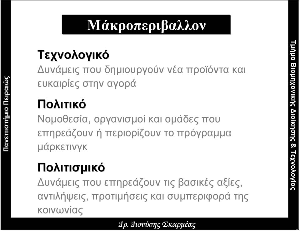 επηρεάζουν ή περιορίζουν το πρόγραµµα µάρκετινγκ Πολιτισµικό υνάµεις που