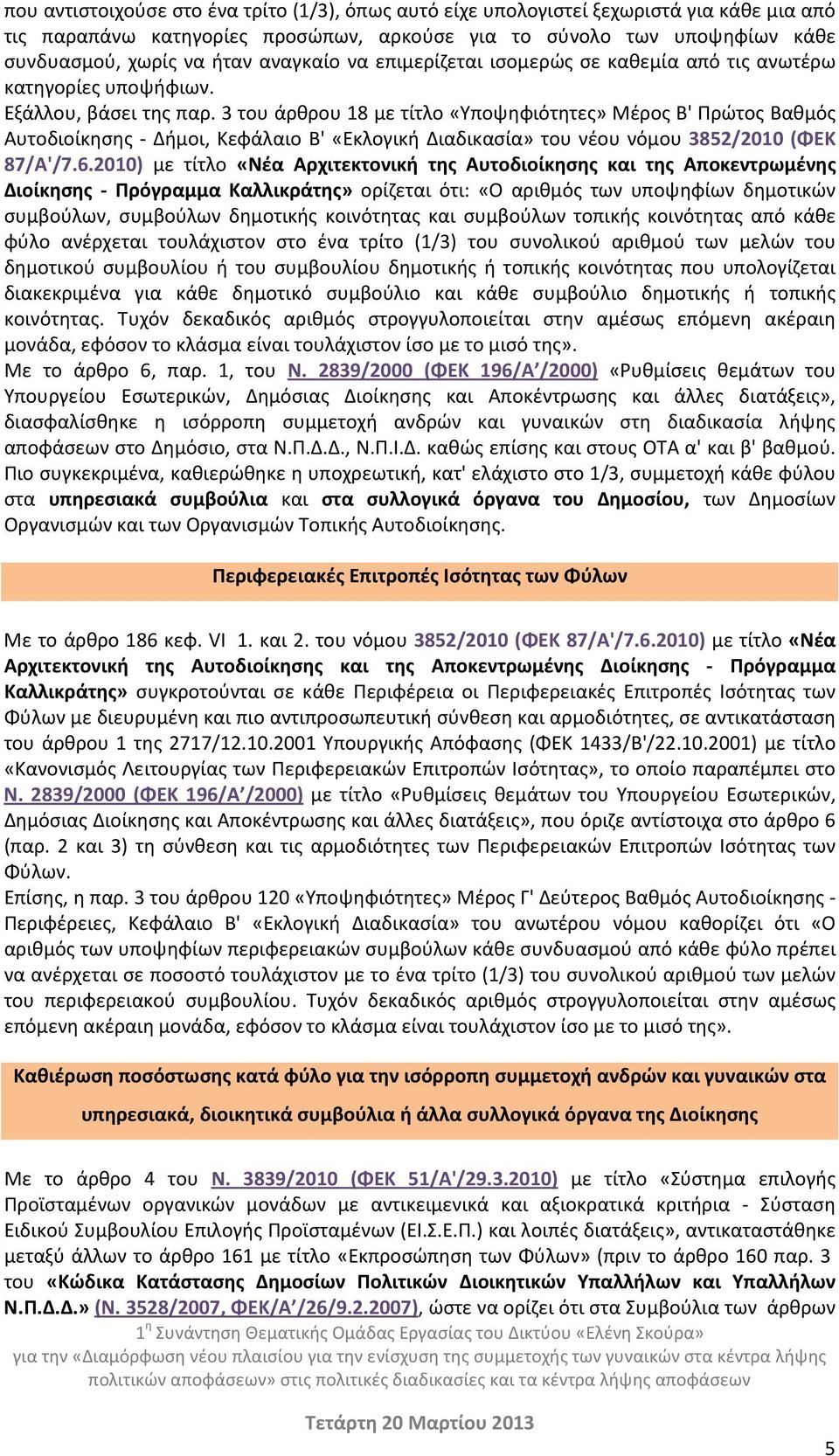 3 του άρθρου 18 με τίτλο «Υποψηφιότητες» Μέρος Β' Πρώτος Βαθμός Αυτοδιοίκησης - Δήμοι, Κεφάλαιο Β' «Εκλογική Διαδικασία» του νέου νόμου 3852/2010 (ΦΕΚ 87/Α'/7.6.