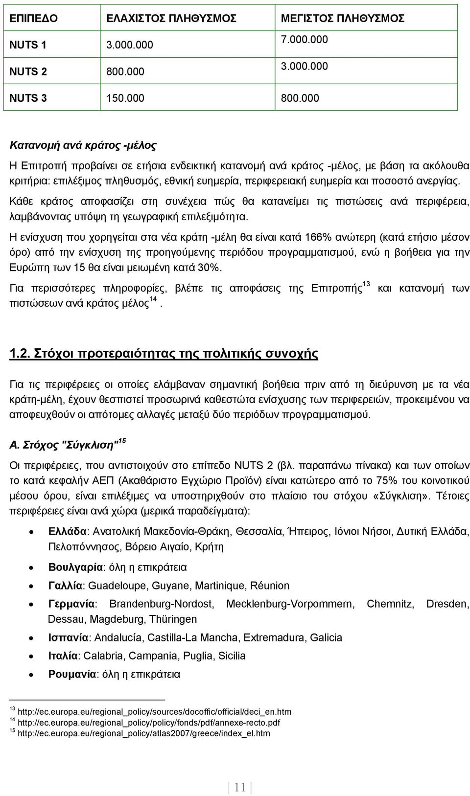 ποσοστό ανεργίας. Κάθε κράτος αποφασίζει στη συνέχεια πώς θα κατανείµει τις πιστώσεις ανά περιφέρεια, λαµβάνοντας υπόψη τη γεωγραφική επιλεξιµότητα.