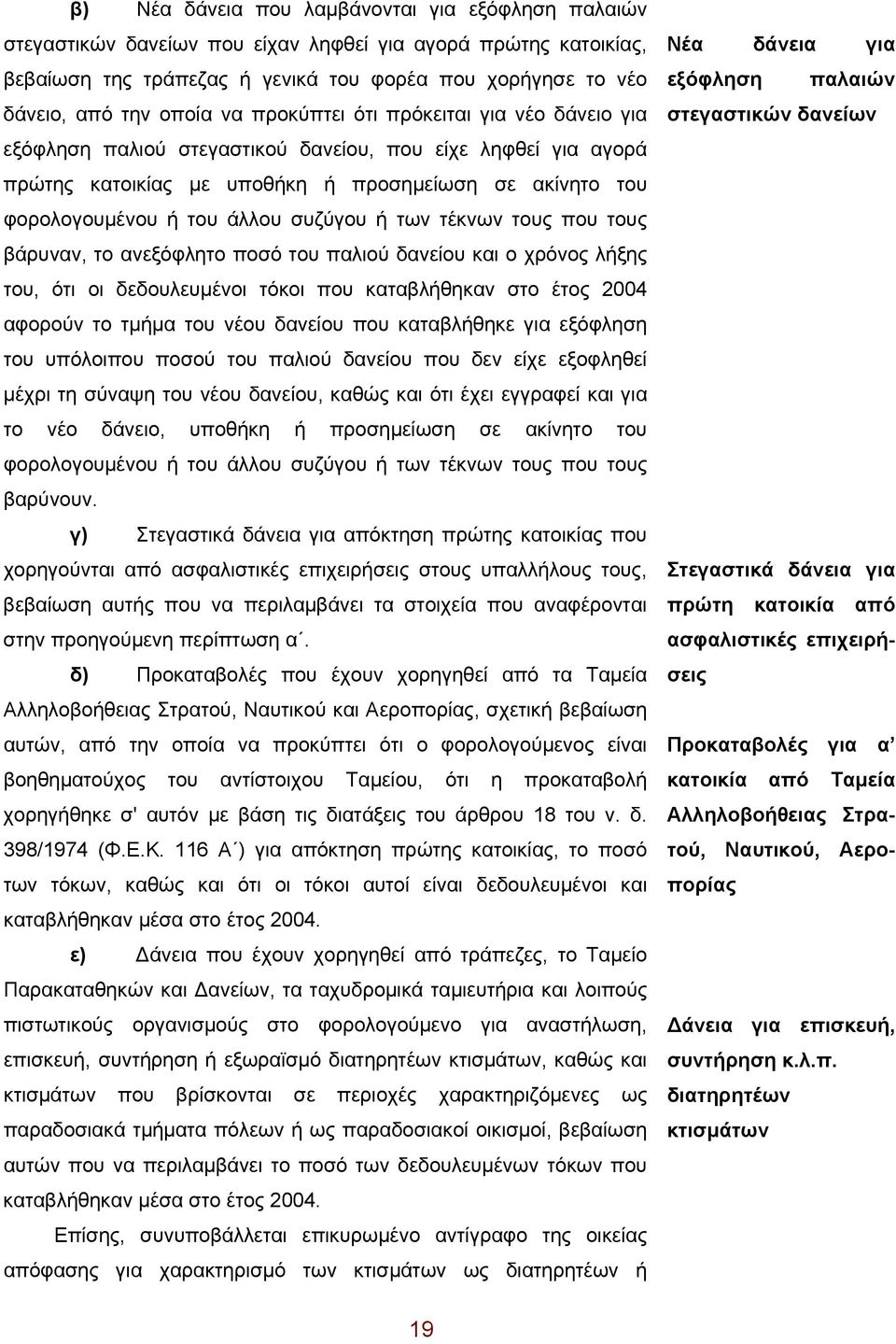 συζύγου ή των τέκνων τους που τους βάρυναν, το ανεξόφλητο ποσό του παλιού δανείου και ο χρόνος λήξης του, ότι οι δεδουλευμένοι τόκοι που καταβλήθηκαν στο έτος 2004 αφορούν το τμήμα του νέου δανείου