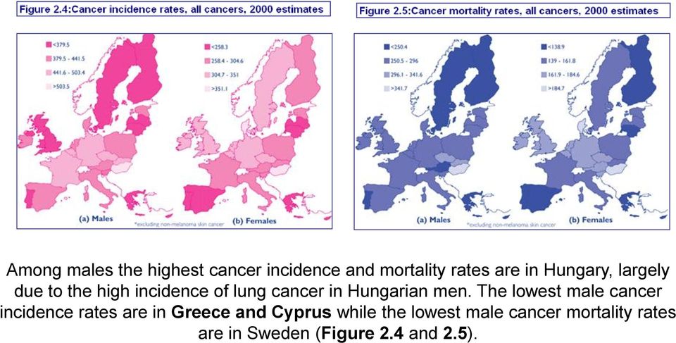 men. The lowest male cancer incidence rates are in Greece and Cyprus