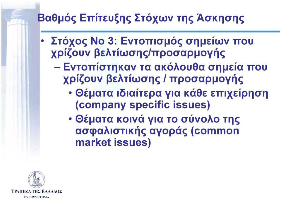 βελτίωσης / προσαρμογής Θέματα ιδιαίτερα για κάθε επιχείρηση (company