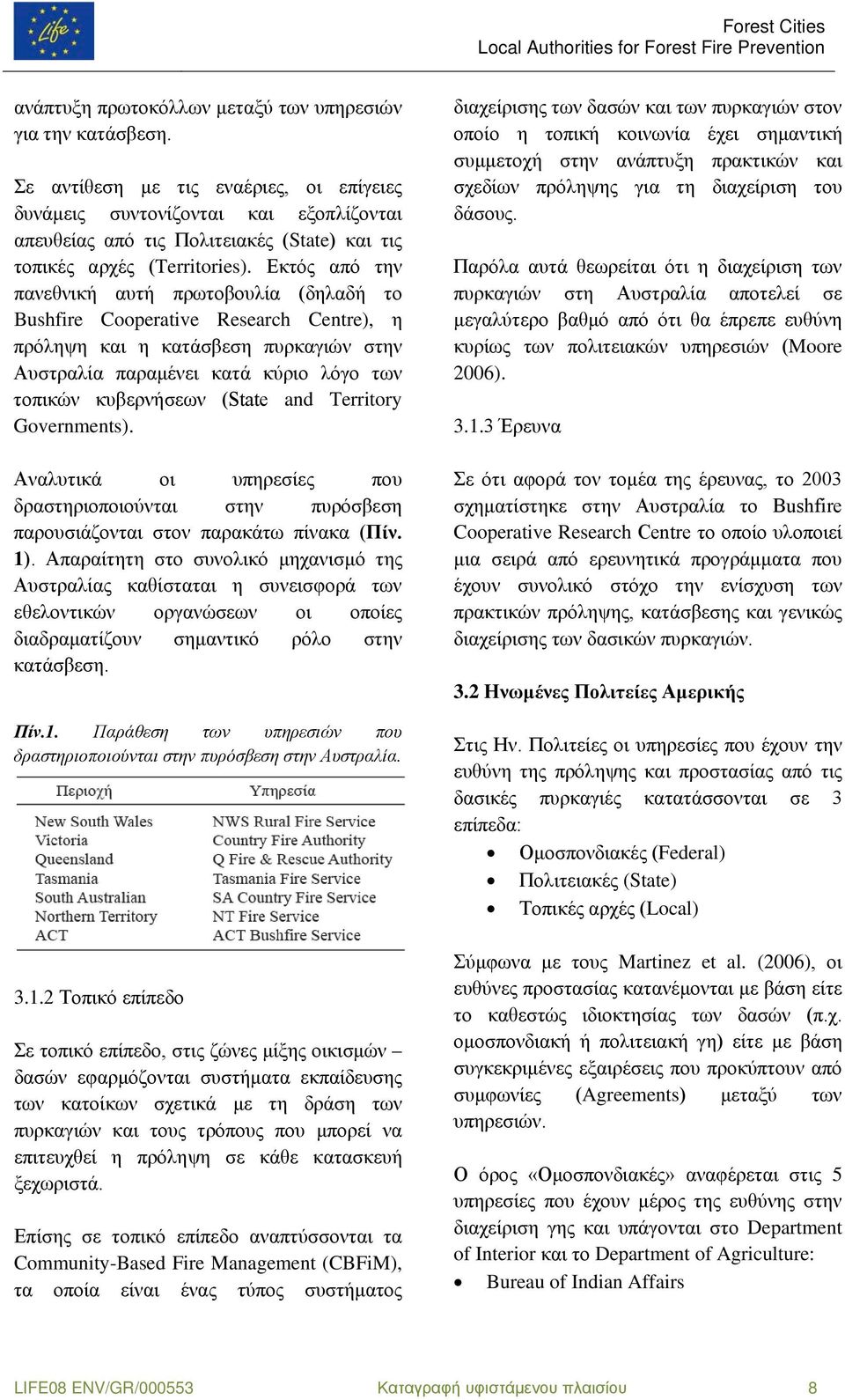 Εκτός από την πανεθνική αυτή πρωτοβουλία (δηλαδή το Bushfire Cooperative Research Centre), η πρόληψη και η κατάσβεση πυρκαγιών στην Αυστραλία παραμένει κατά κύριο λόγο των τοπικών κυβερνήσεων (State