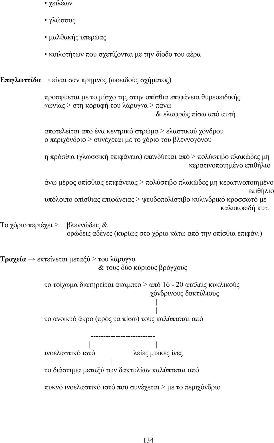 επιφάνεια) επενδύεται από > πολύστιβο πλακώδες µη κερατινοποιηµένο επιθήλιο άνω µέρος οπίσθιας επιφάνειας > πολύστιβο πλακώδες µη κερατινοποιηµένο επιθήλιο υπόλοιπο οπίσθιας επιφάνειας >