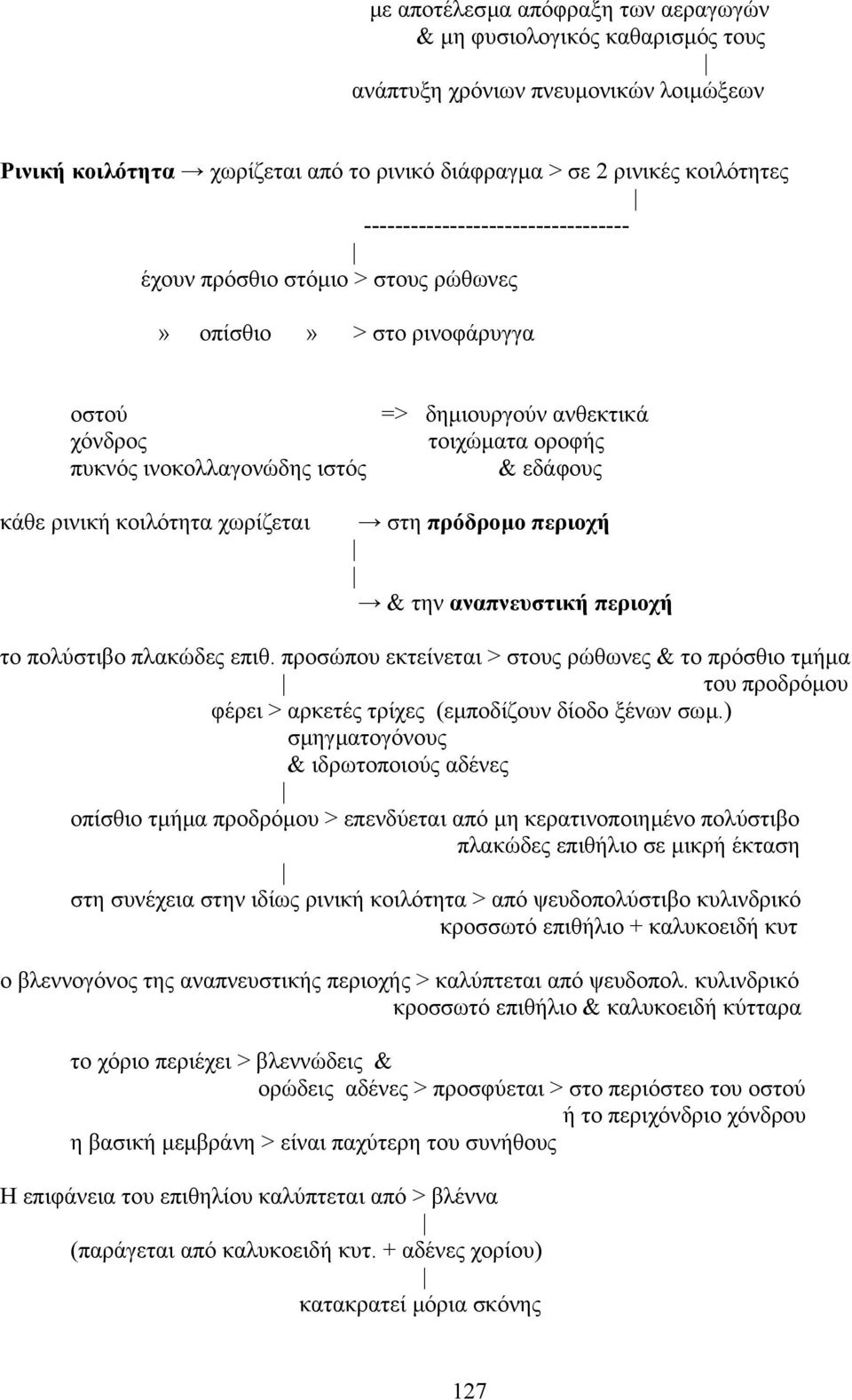 ρινική κοιλότητα χωρίζεται στη πρόδροµο περιοχή & την αναπνευστική περιοχή το πολύστιβο πλακώδες επιθ.