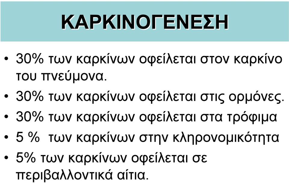 30% των καρκίνων οφείλεται στα τρόφιµα 5 % των καρκίνων
