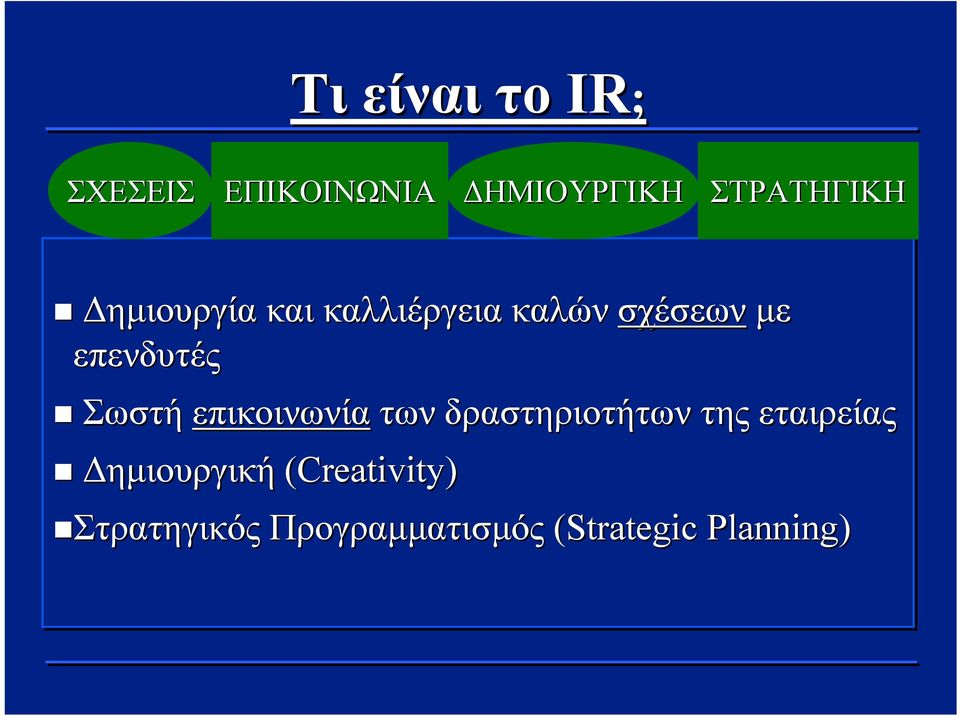 επικοινωνία των δραστηριοτήτων της εταιρείας Δημιουργική