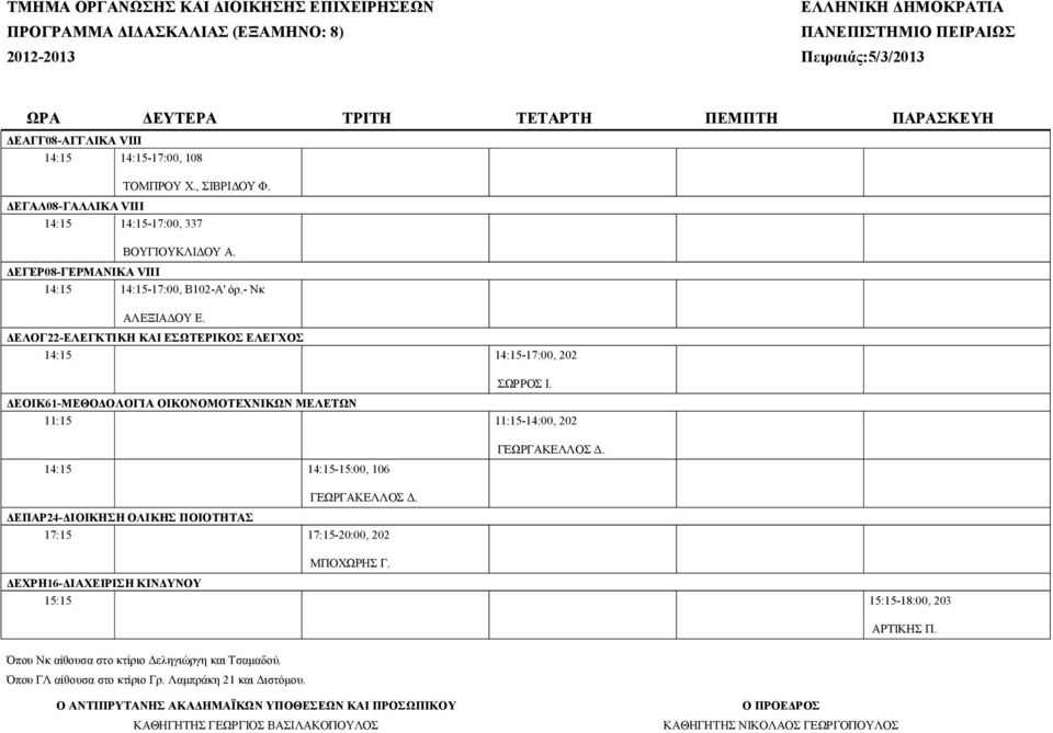 - Νκ ΔΕΛΟΓ22-ΕΛΕΓΚΤΙΚΗ ΚΑΙ ΕΣΩΤΕΡΙΚΟΣ ΕΛΕΓΧΟΣ 14:15 14:15-17:00, 202 ΣΩΡΡΟΣ Ι.