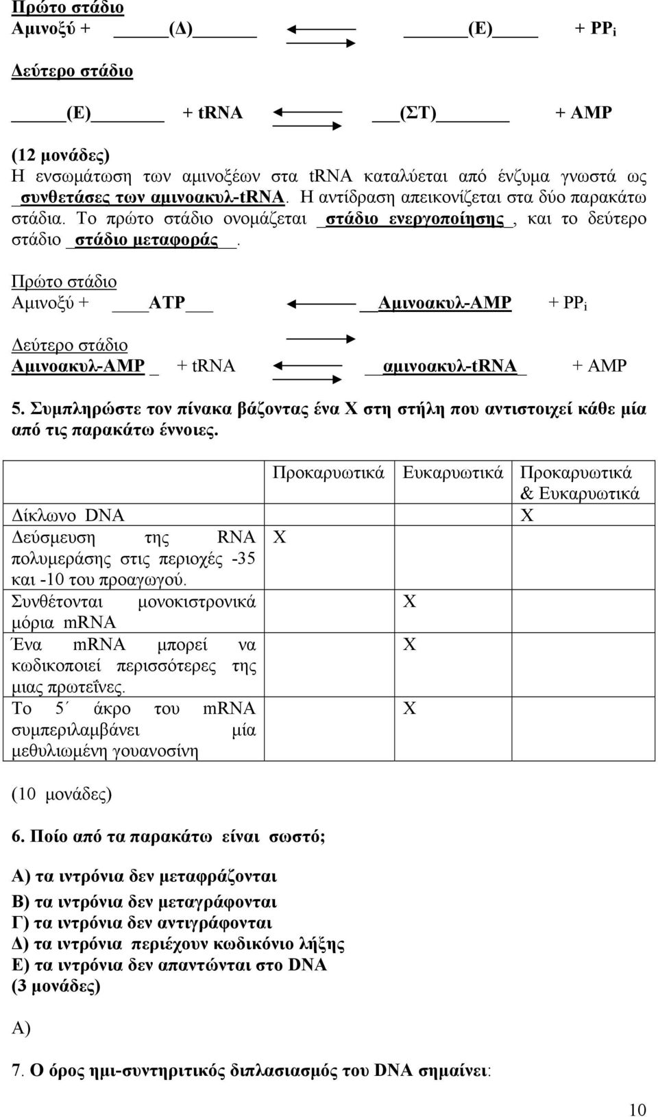 Πρώτο στάδιο Αμινοξύ + ΑΤΡ Αμινοακυλ-ΑΜΡ + ΡΡ i Δεύτερο στάδιο Αμινοακυλ-ΑΜΡ _ + trna αμινοακυλ-trna_ + AMP 5.