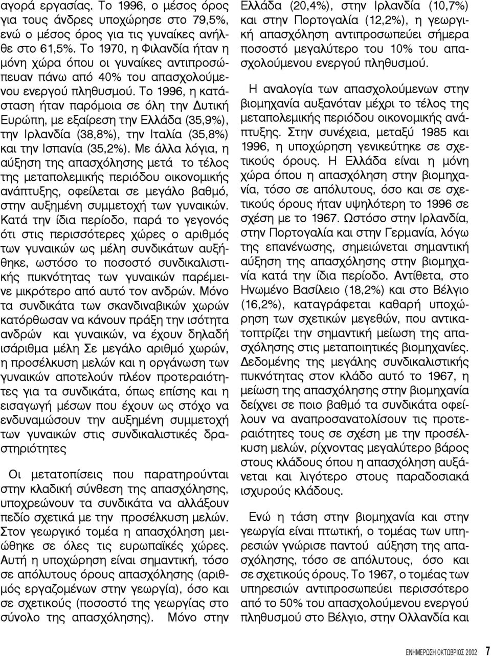 Το 1996, η κατάσταση ήταν παρόμοια σε όλη την Δυτική Ευρώπη, με εξαίρεση την Ελλάδα (35,9%), την Ιρλανδία (38,8%), την Ιταλία (35,8%) και την Ισπανία (35,2%).