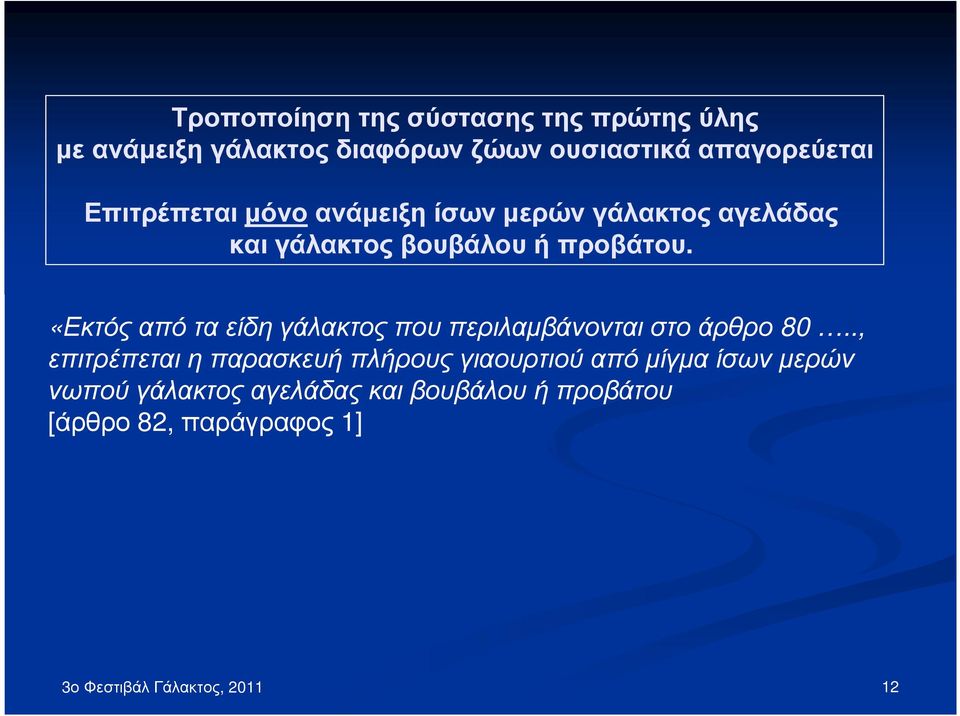 «Εκτόςαπόταείδηγάλακτοςπουπεριλαµβάνονταιστοάρθρο 80.