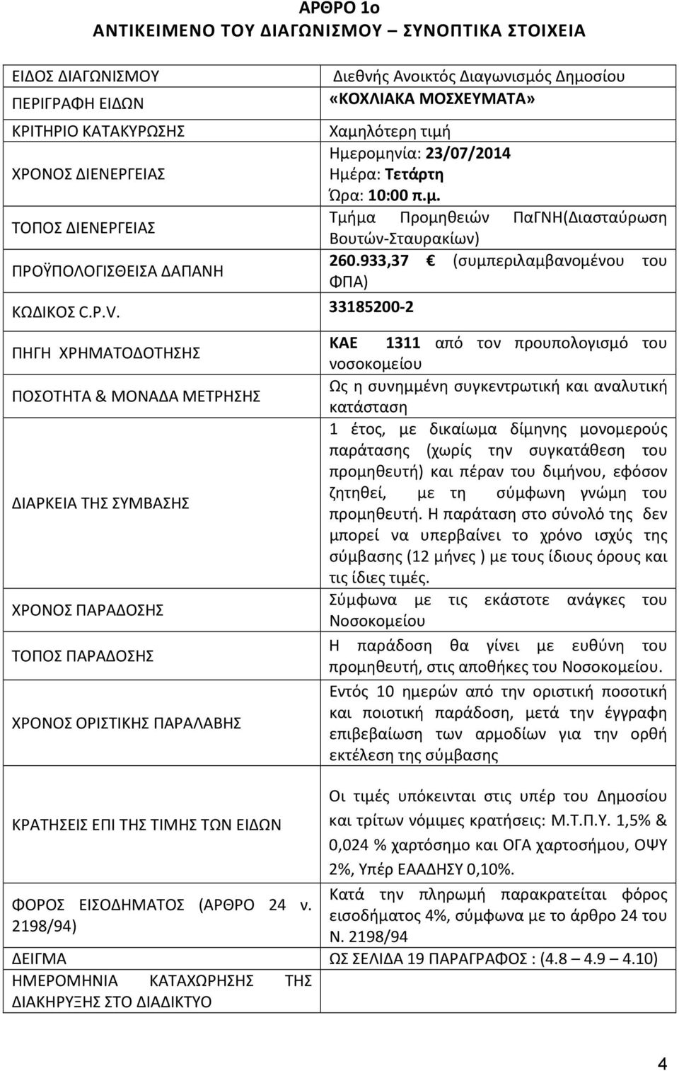 933,37 (συμπεριλαμβανομένου του ΦΠΑ) ΚΩΔΙΚΟΣ C.P.V.