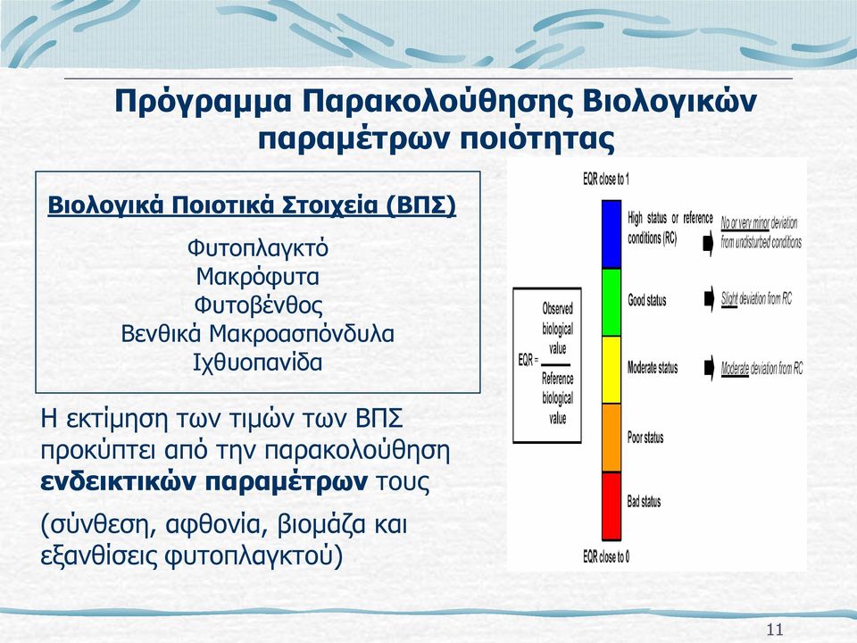 Ιχθυοπανίδα Η εκτίμηση των τιμών των ΒΠΣ προκύπτει από την παρακολούθηση η