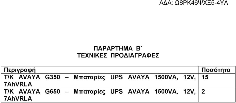 AVAYA 1500VA, 12V, 7AhVRLA Τ/Κ AVAYA G650