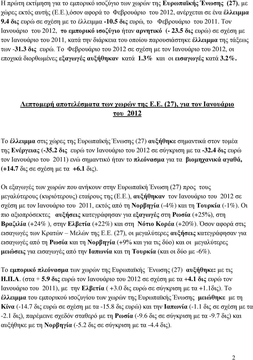 5 δις ευρώ) σε σχέση με τον Ιανουάριο του, κατά την διάρκεια του οποίου παρουσιάστηκε έλλειμμα της τάξεως των -31.3 δις ευρώ.