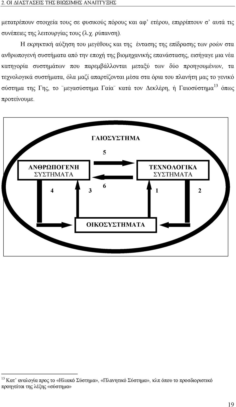 συστημάτων που παρεμβάλλονται μεταξύ των δύο προηγουμένων, τα τεχνολογικά συστήματα, όλα μαζί απαρτίζονται μέσα στα όρια του πλανήτη μας το γενικό σύστημα της Γης, το