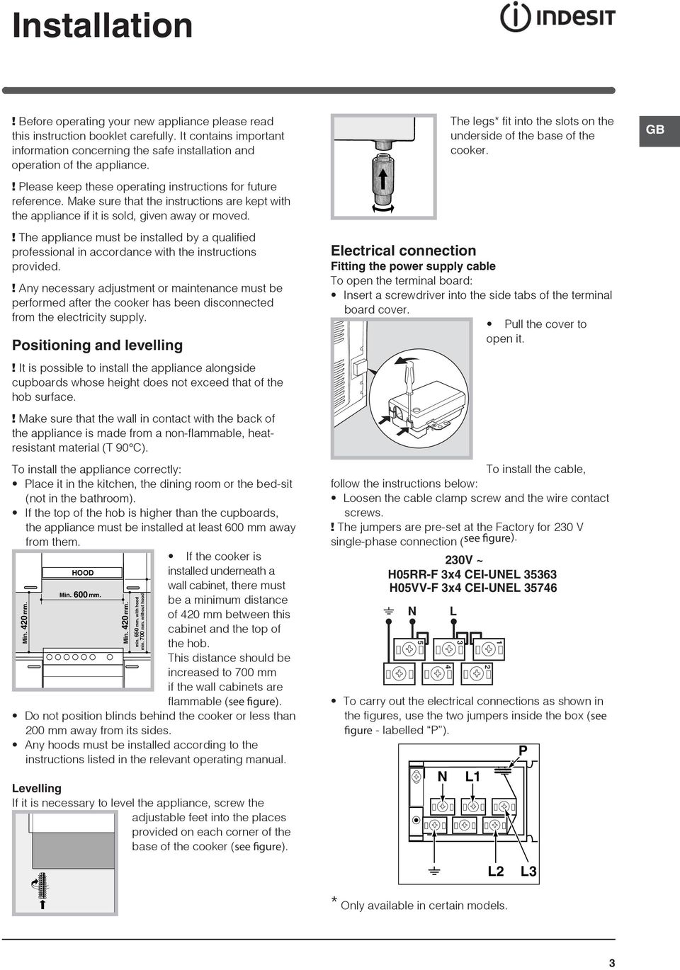 ! The appliance must be installed by a qualified professional in accordance with the instructions provided.