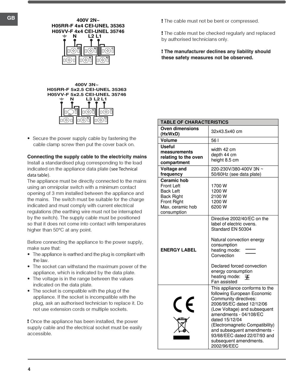 CEI-UNEL 76 N L L L Secure the power supply cable by fastening the cable clamp screw then put the cover back on.