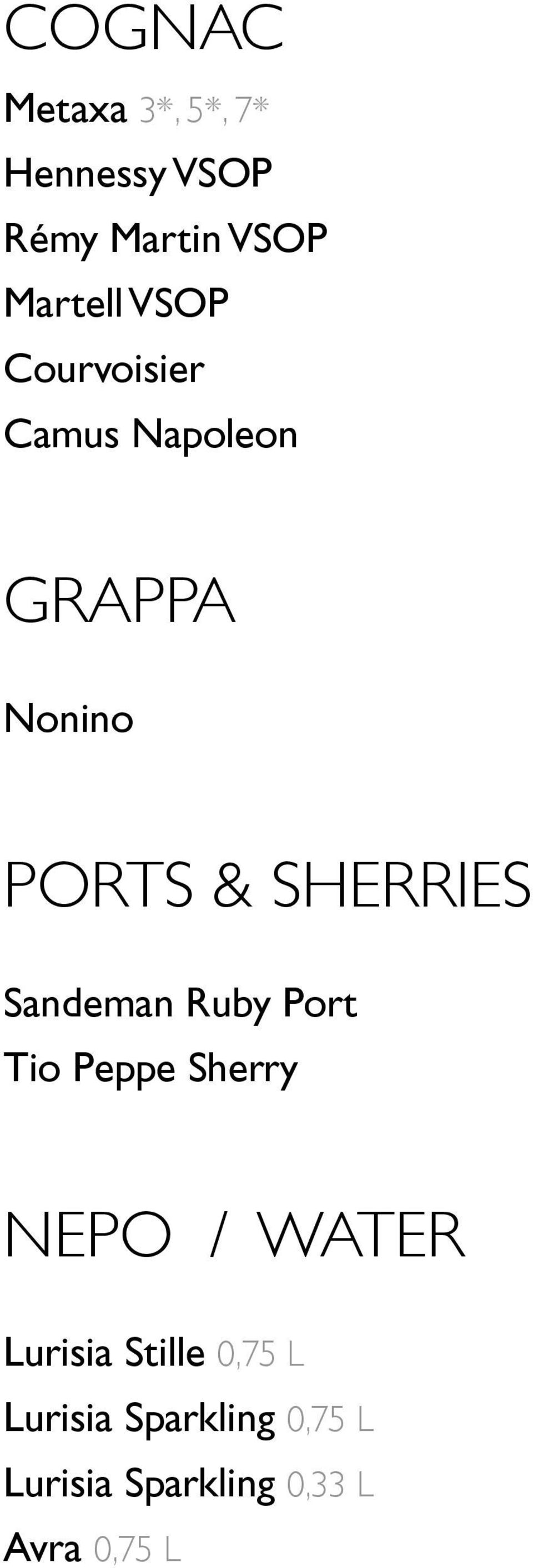 SHERRIES Sandeman Ruby Port 10 Tio Peppe Sherry 10 ΝΕΡΟ / WAter Lurisia