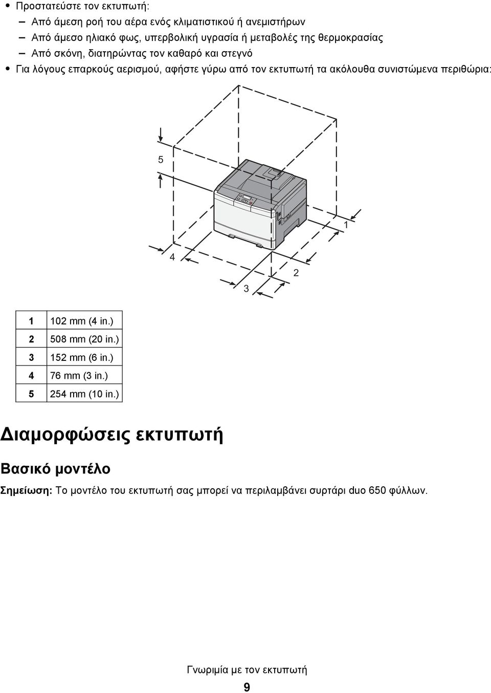 ακόλουθα συνιστώμενα περιθώρια: 5 1 4 3 2 1 102 mm (4 in.) 2 508 mm (20 in.) 3 152 mm (6 in.) 4 76 mm (3 in.) 5 254 mm (10 in.