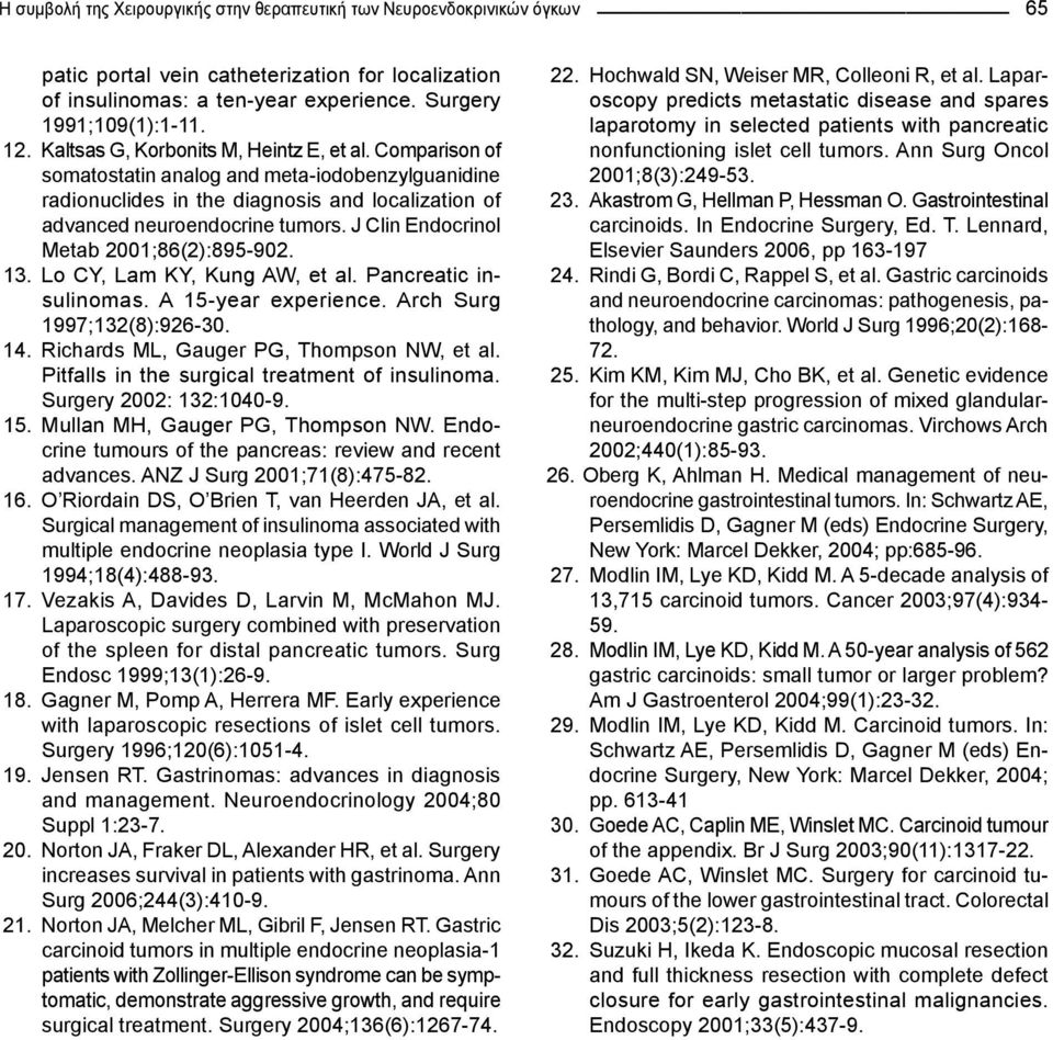 J Clin Endocrinol Metab 2001;86(2):895-902. 13. Lo CY, Lam KY, Kung AW, et al. Pancreatic insulinomas. A 15-year experience. Arch Surg 1997;132(8):926-30. 14.