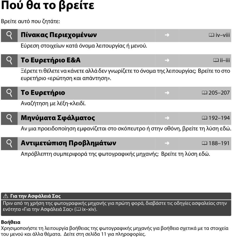 Μηνύματα Σφάλματος 0 192 194 Αν μια προειδοποίηση εμφανίζεται στο σκόπευτρο ή στην οθόνη, βρείτε τη λύση εδώ.