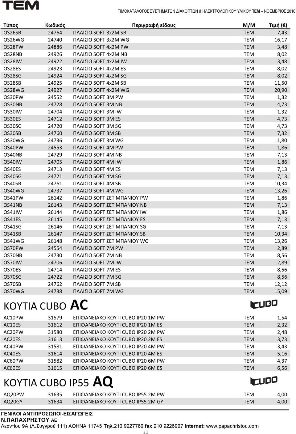 ΠΛΑΙΙΟ SOFT 3M PW ΣΕΜ 1,32 OS30NB 24728 ΠΛΑΙΙΟ SOFT 3M NB ΣΕΜ 4,73 OS30IW 24704 ΠΛΑΙΙΟ SOFT 3M IW ΣΕΜ 1,32 OS30ES 24712 ΠΛΑΙΙΟ SOFT 3M ES ΣΕΜ 4,73 OS30SG 24720 ΠΛΑΙΙΟ SOFT 3M SG ΣΕΜ 4,73 OS30SB 24760