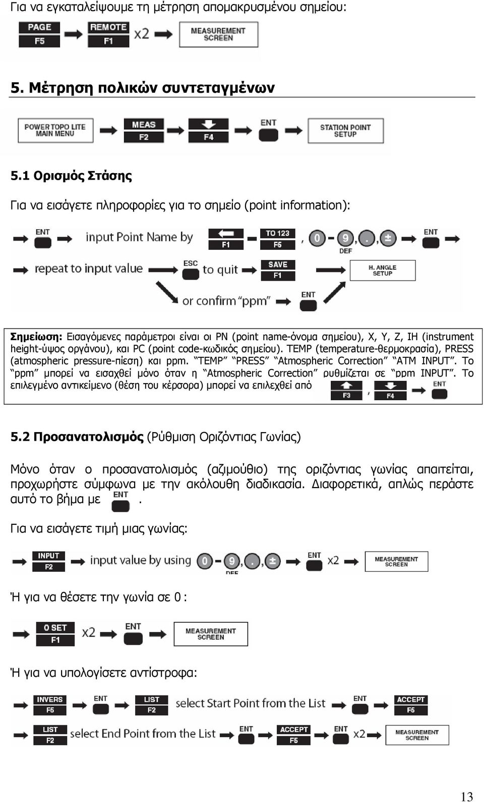 και PC (point code-κωδικός σηµείου). TEMP (temperature-θερµοκρασία), PRESS (atmospheric pressure-πίεση) και ppm. TEMP PRESS Atmospheric Correction ATM INPUT.