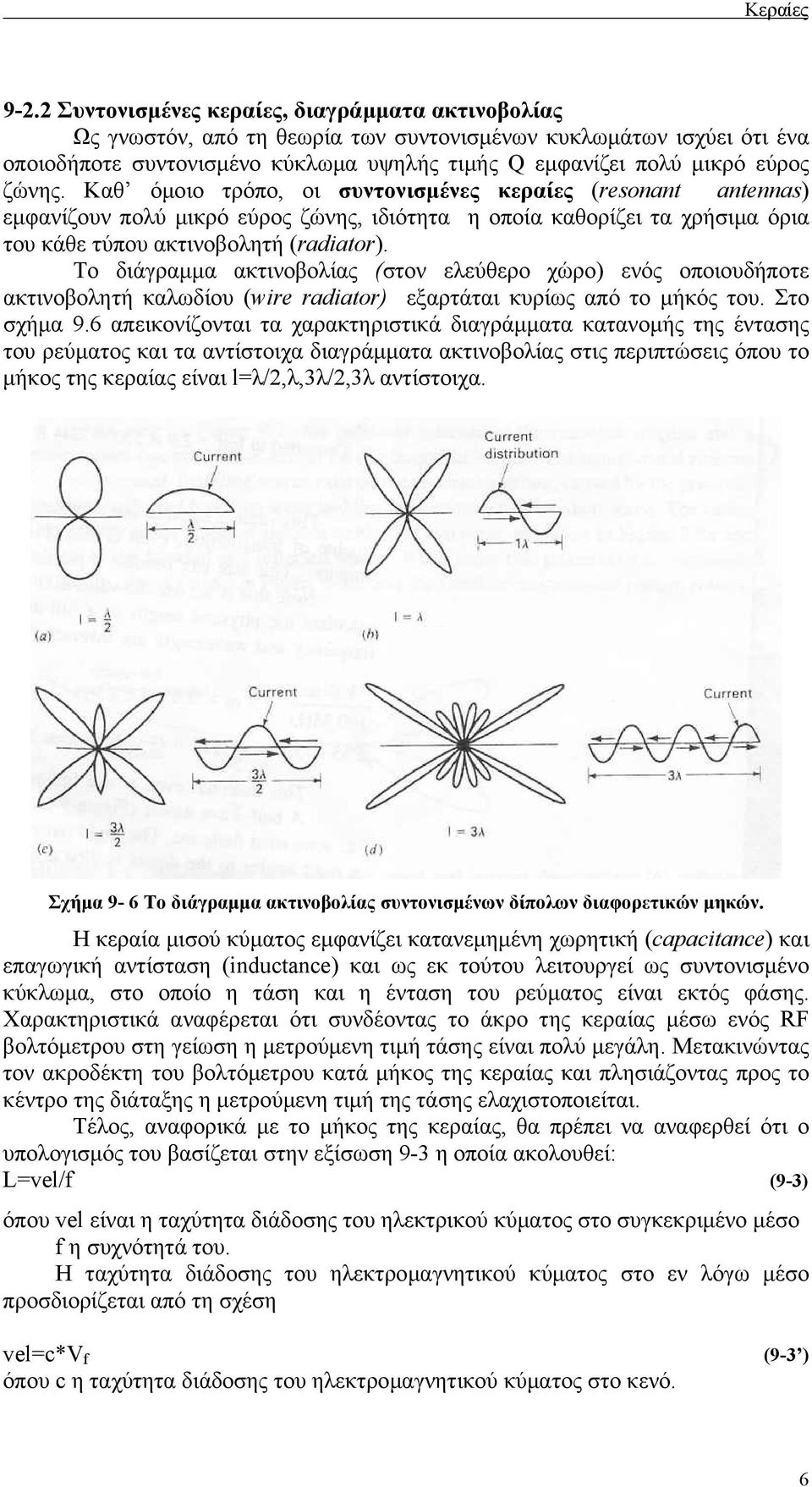 Το διάγραµµα ακτινοβολίας (στον ελεύθερο χώρο) ενός οποιουδήποτε ακτινοβολητή καλωδίου (wire radiator) εξαρτάται κυρίως από το µήκός του. Στο σχήµα 9.