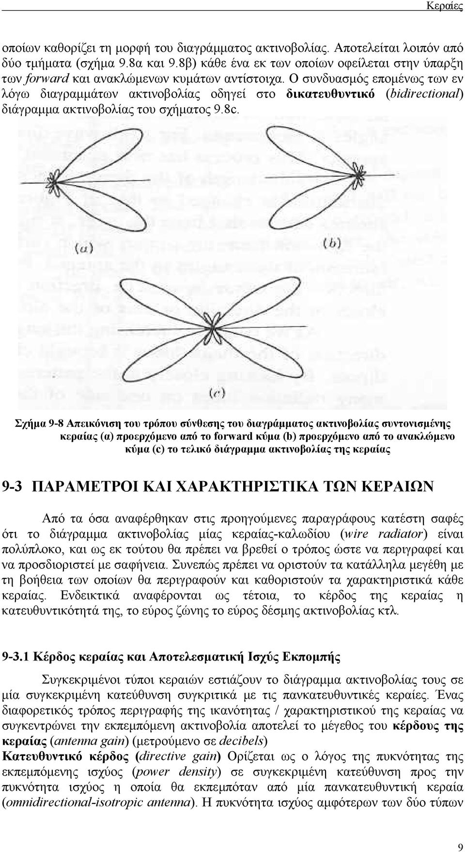 Ο συνδυασµός εποµένως των εν λόγω διαγραµµάτων ακτινοβολίας οδηγεί στο δικατευθυντικό (bidirectional) διάγραµµα ακτινοβολίας του σχήµατος 9.8c.