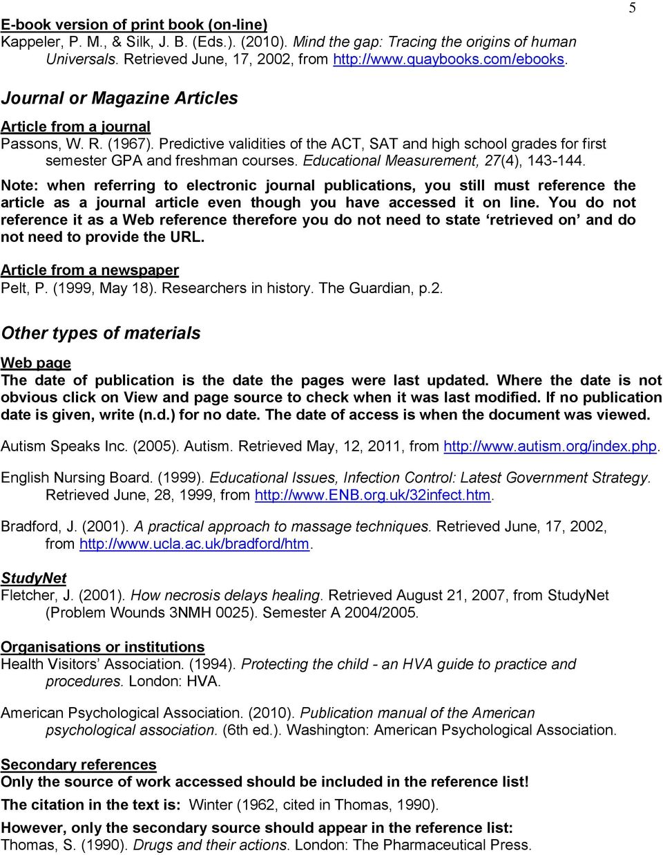 Educational Measurement, 27(4), 143-144. Note: when referring to electronic journal publications, you still must reference the article as a journal article even though you have accessed it on line.