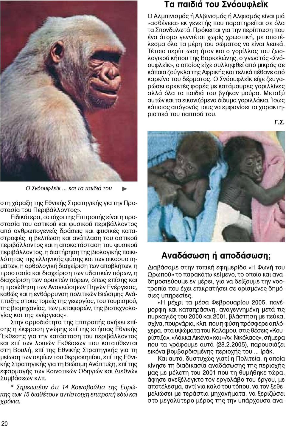 Τέτοια περίπτωση ήταν και ο γορίλλας του ζωολογικού κήπου της Βαρκελώνης, ο γνωστός «Σνόουφλεϊκ», ο οποίος είχε συλληφθεί από μικρός σε κάποια ζούγκλα της Αφρικής και τελικά πέθανε από καρκίνο του