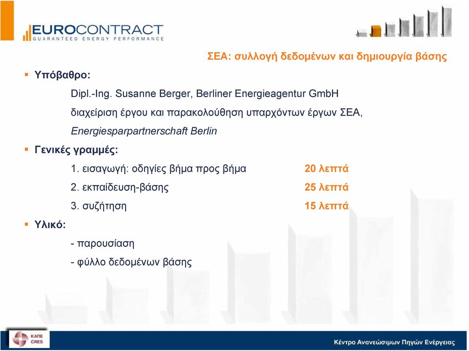 παρακολούθηση υπαρχόντων έργων ΣΕΑ, Energiesparpartnerschaft Berlin Γενικές