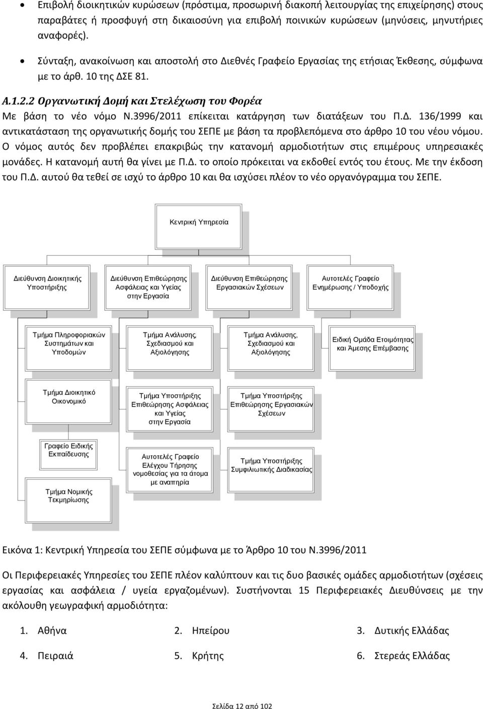 3996/2011 επίκειται κατάργηση των διατάξεων του Π.Δ. 136/1999 και αντικατάσταση της οργανωτικής δομής του ΣΕΠΕ με βάση τα προβλεπόμενα στο άρθρο 10 του νέου νόμου.